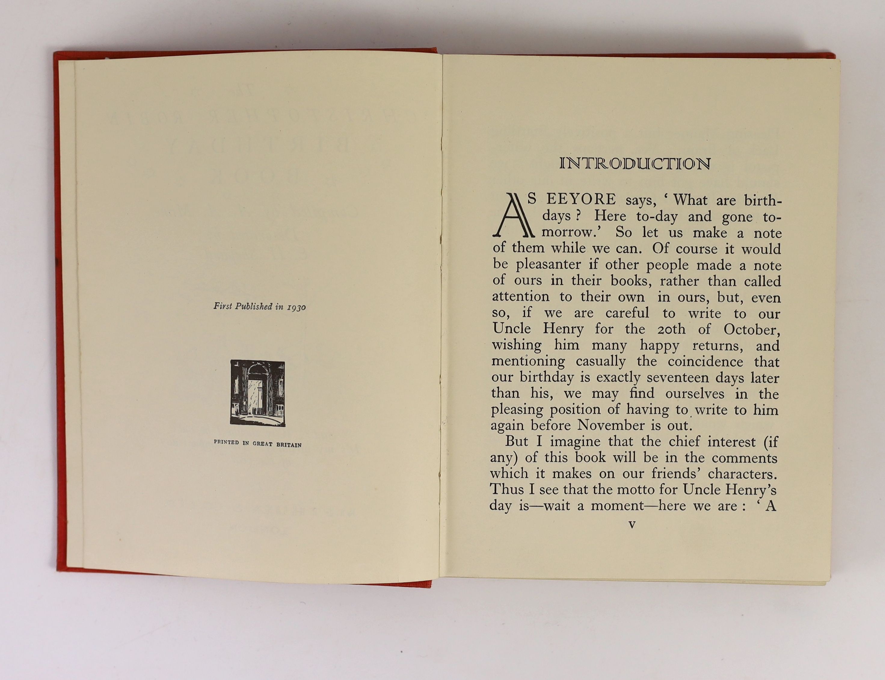 Dr. Marie Stopes interest - Milne. A. A - The Christopher Robin Birthday Book, 1st edition, with two signatures of Dr. Stopes, for the dates 13th October and 15th October [her birthday], formerly in the ownership of her
